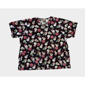 *FLAW* Tafford Scrub Top Womens Plus Size 2X Short Sleeve Snowman Winter